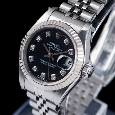 rolex oyster perpetual datejust black dial diamond|Rolex Datejust 31mm diamond bezel.